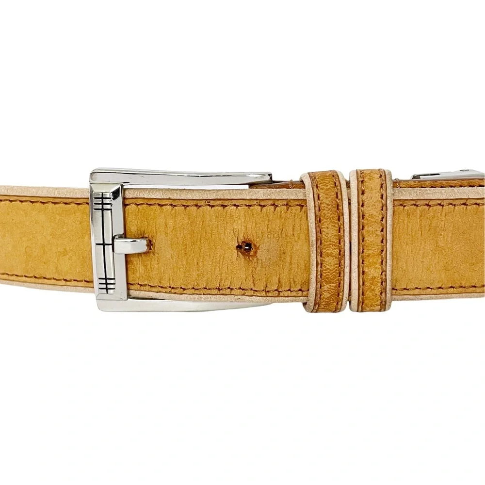 Burberry natural and brown leather silver buckle belt